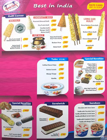 Natural Ice Cream menu 