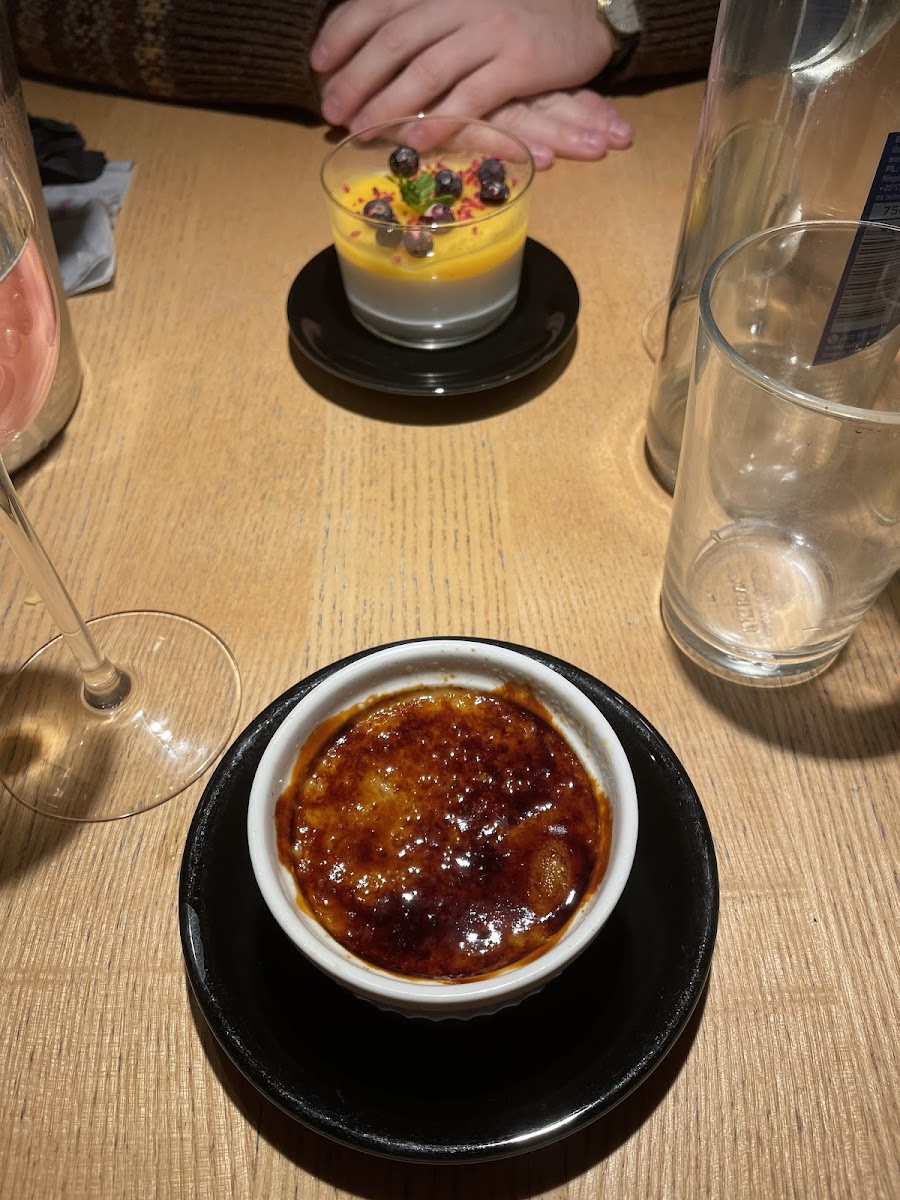 Panna cotta and creme brule (both gluten free)