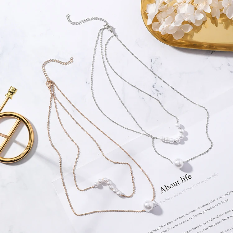 Double-layer pearl clavicle neckband personality net red necklace female choker collar neck jewelry Japan and South Kore