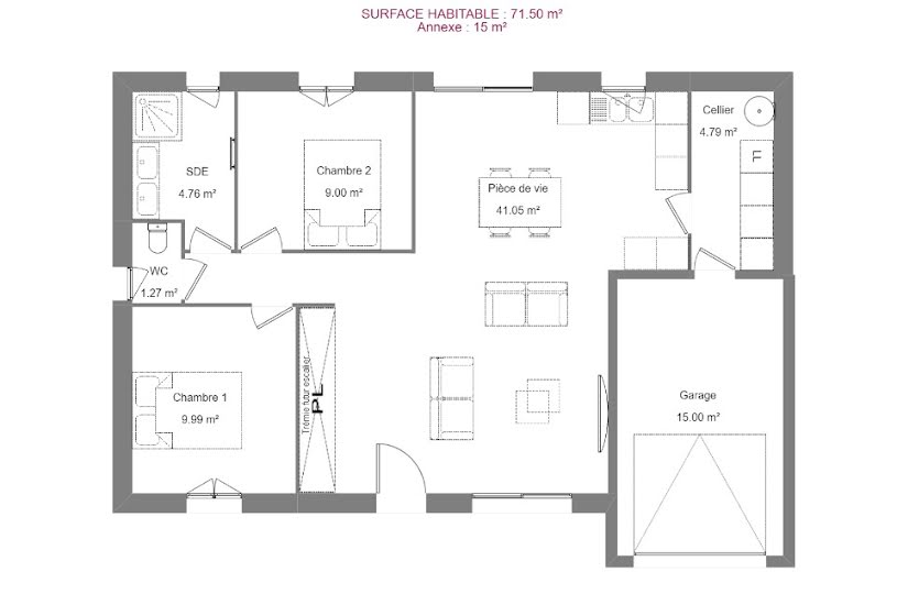  Vente Terrain + Maison - Terrain : 814m² - Maison : 72m² à Nouzilly (37380) 