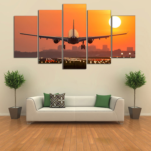 Title 5, Airplane Sunset Takeoff HD Canvas