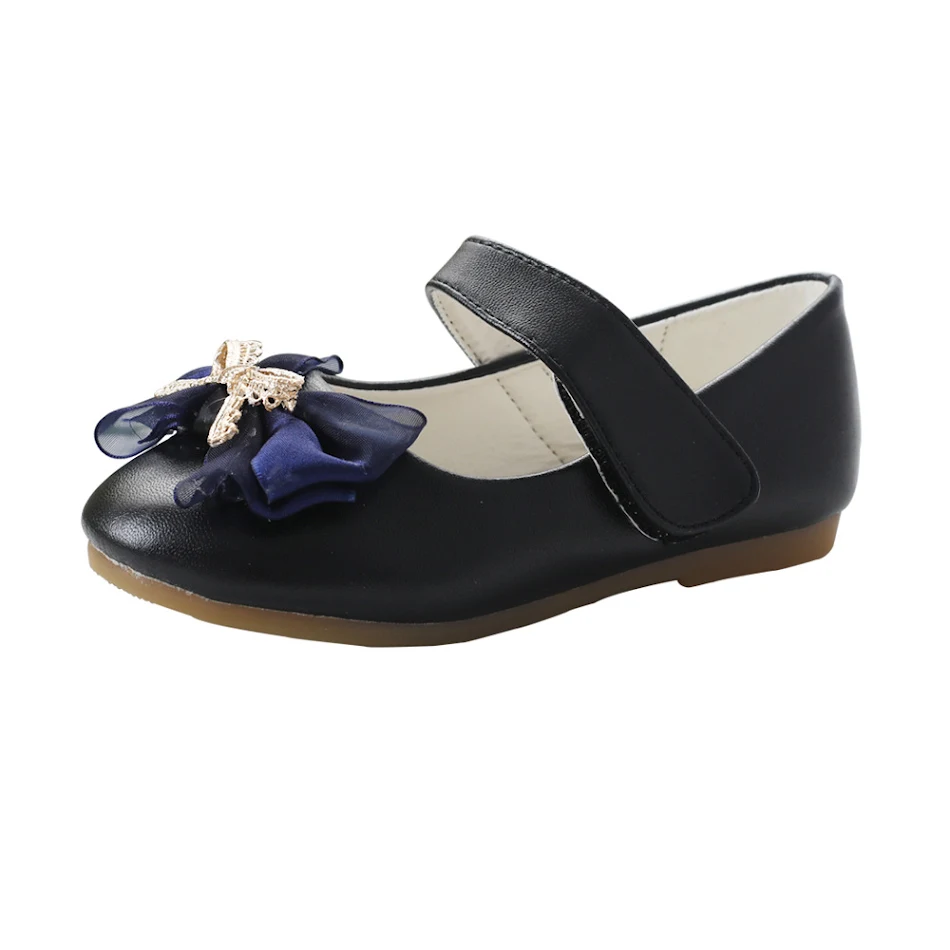 Zapatos infantiles de boda con lazo de cuero PU casuales, ideales para damas de honor. Diseño elegante y cómodo para celebraciones especiales.
