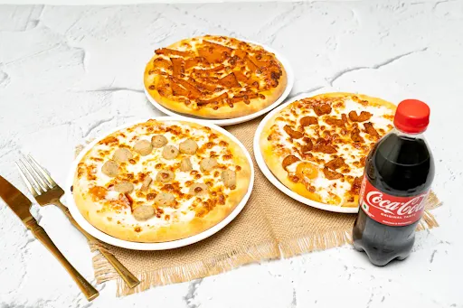 3 Non Veg Single Topping Pizza With Coke