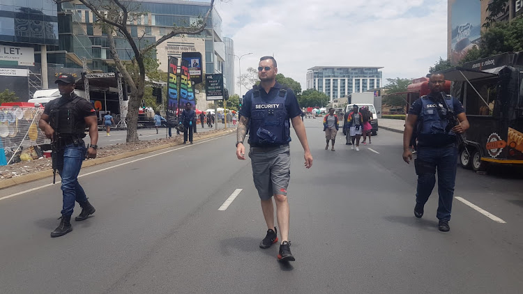 A heavy police contingent and armed security guards patrolled Sandton as the Johannesburg Pride event took place.