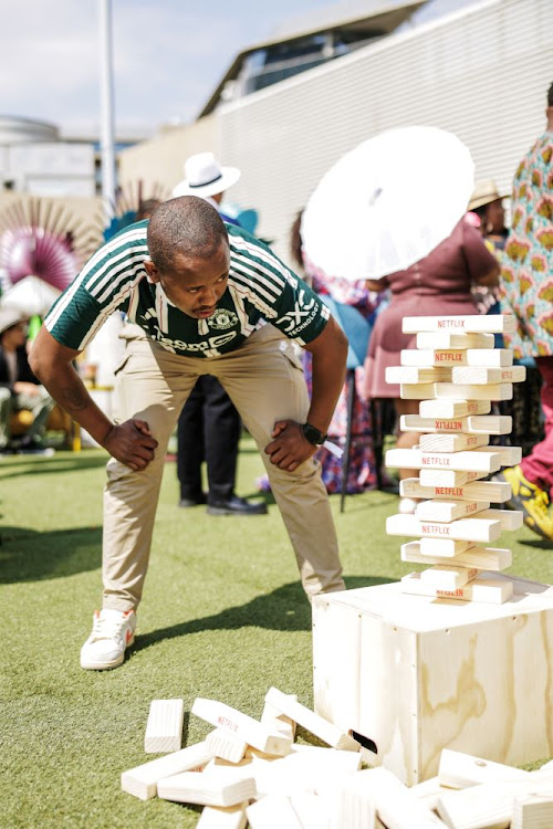 Guests playing Jenga with Netflix themed blocks at the Netflix Saftas brunch last Friday.