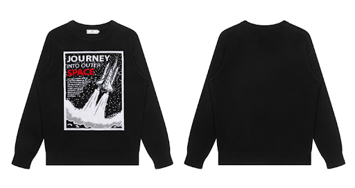 Title 8, Mens Casual Fashion Black Pattern Crew Neck Sw...