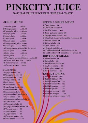 Pinkcity Juice menu 