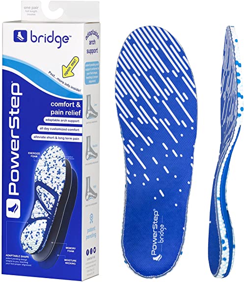 Powerstep Bridge Adaptable Arch Support Insoles, Comfort Memory Foam Inserts, Plantar Fasciitis Relief