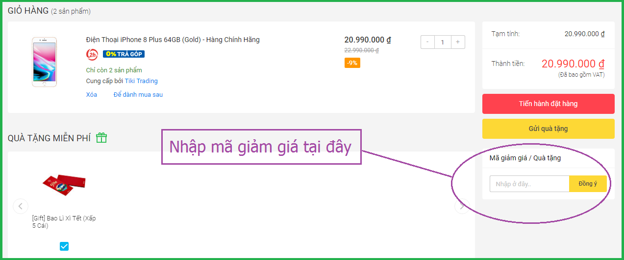 HÆ°á»ng dáº«n nháº­p mÃ£ giáº£m giÃ¡ tiki