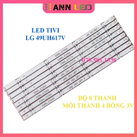 Thanh Đèn Led Tivi Lg 49Uh617V Mới 100% Hàng Zin Hãng, Bộ Gồm 8 Khúc Nối Lại Thành 4 Thanh, Mỗi Khúc 4 Bóng 3V, Dài 49Cm