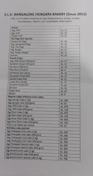 S.L.V Bangalore Iyengar Bakery menu 1