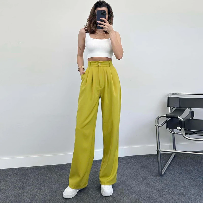 Pantalon Droit Élégant Femme Printemps Été Taille Haute Décontracté Style Européen Américain Confort et Chic