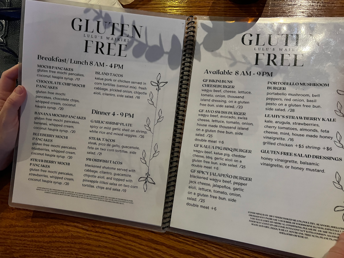 LuLu's Waikiki gluten-free menu