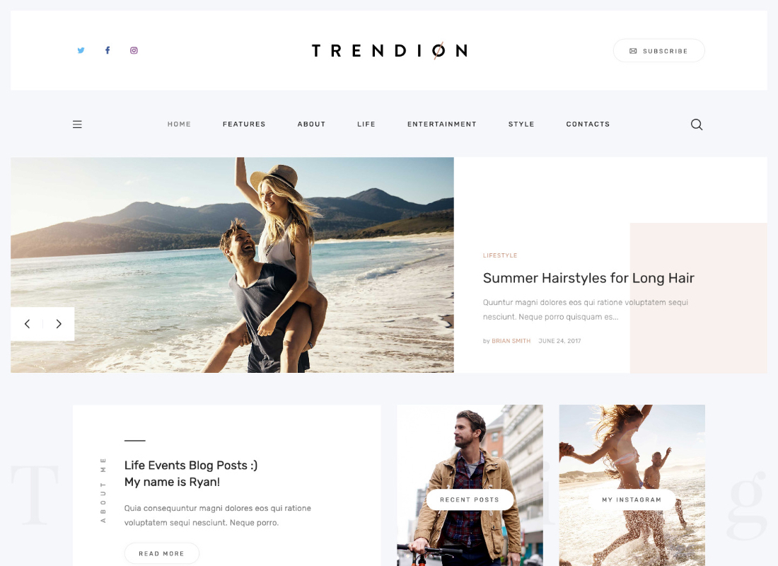 Trendion |  Un tema de WordPress para blogs y revistas de estilo de vida personal