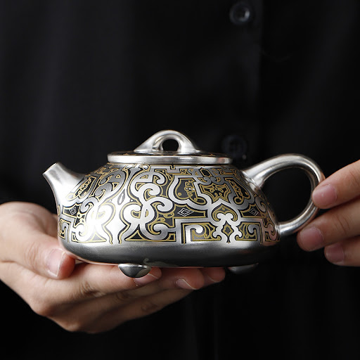 Title 1, He Fu Sen Silver Gilded Fengming Single Teapot