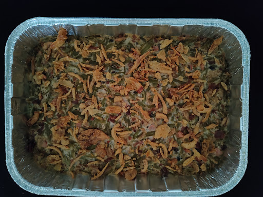 You're ready to serve your gluten free Smokey Bacon Green Bean Casserole.