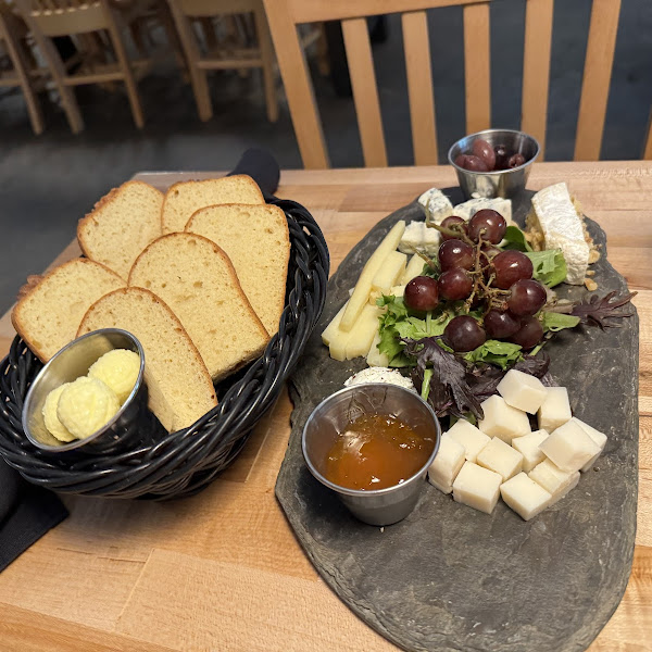 Cheese board and gluten free bread from The Old World Bakery.