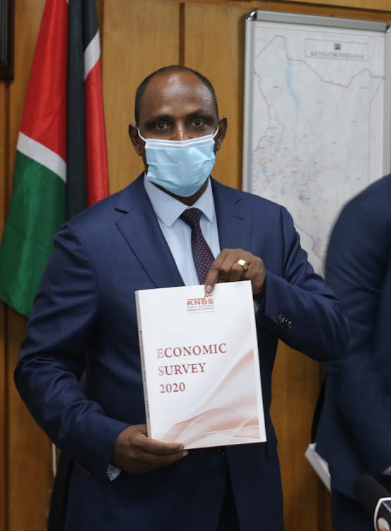 Treasury Cabinet Secretary Ukur Yatani unveils the 2020 Economic Survey at the Treasury on Tuesday, April 28, 2020.