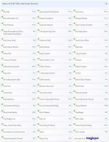 S.M Tiffin And Food Service menu 