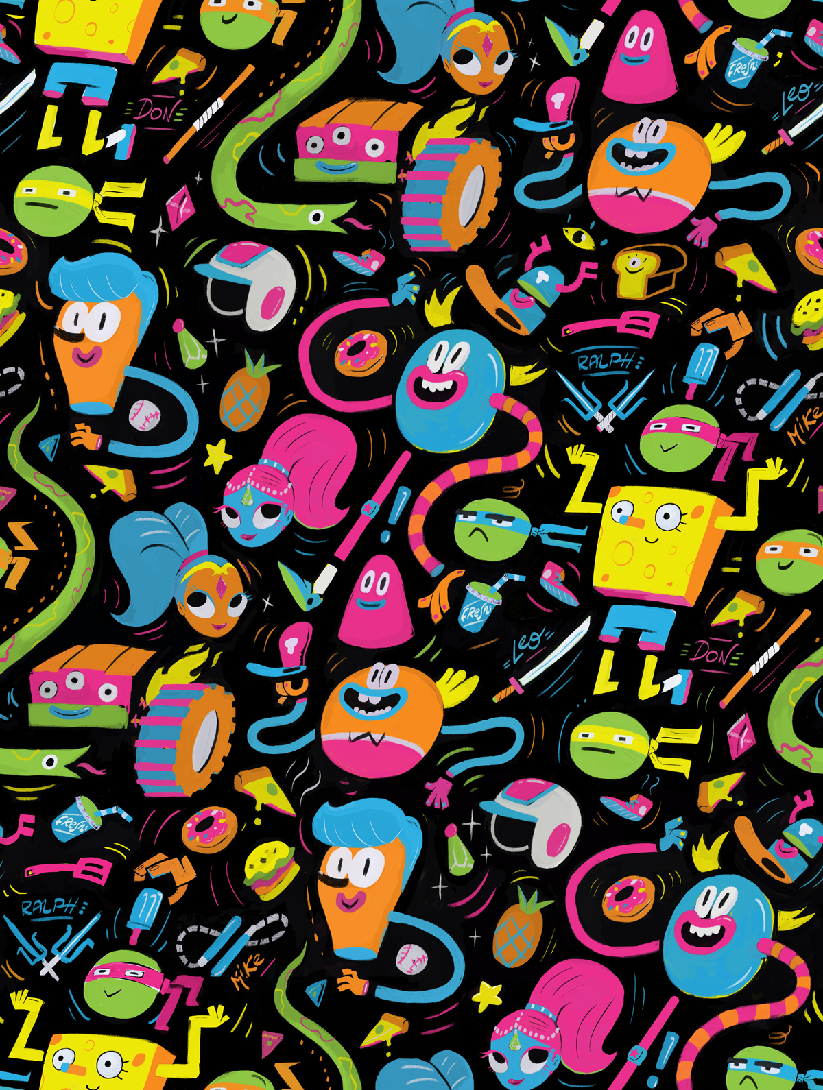 nickelodeon color pattern colorful raport seamless molinet Nick.com ninja Turtles  spongebob hip ilustracion modern "juan molinet"