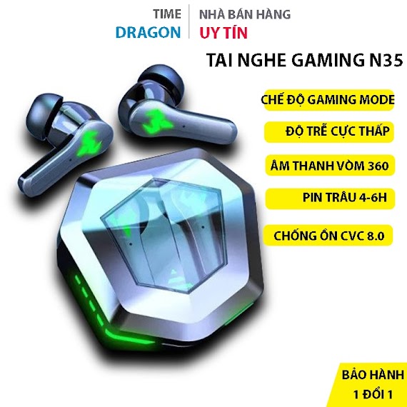 Tai Nghe Gaming Bluetooth 5.2 N35 Tws Tai Phone Chống Ồn Pin Trâu Thể Thao Nhét Tai Không Độ Trễ Âm Thanh Vòm 9D