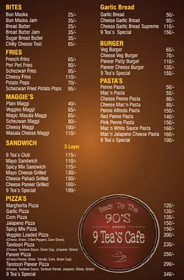 9 Tea's Cafe menu 