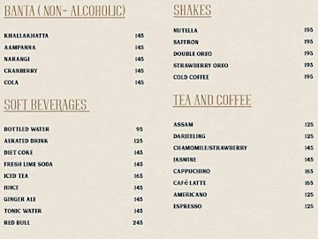 Verandah Moonshine menu 