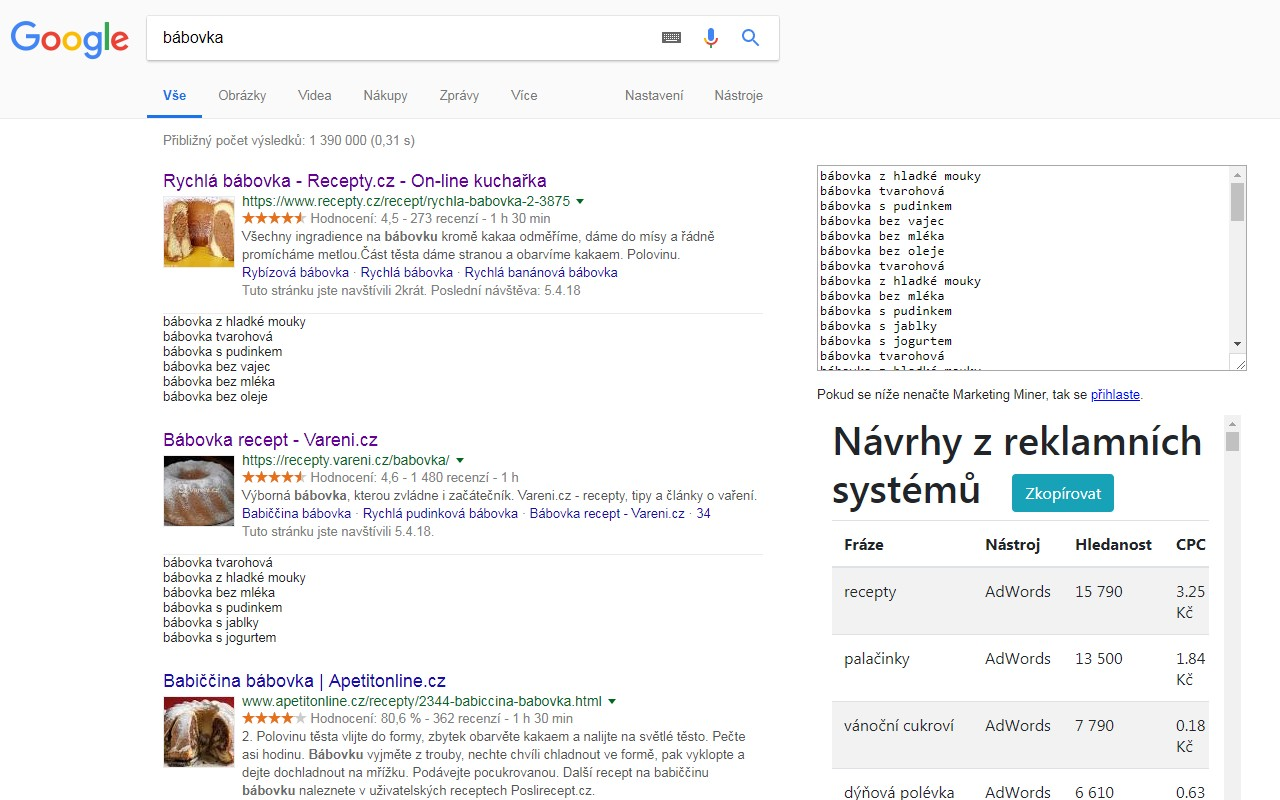 Návrhy klíčových slov v Googlu pro SEO a Copy Preview image 0