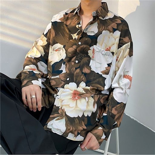 Title 6, Vintage Floral Full-printed Long-sleeved Shirt
