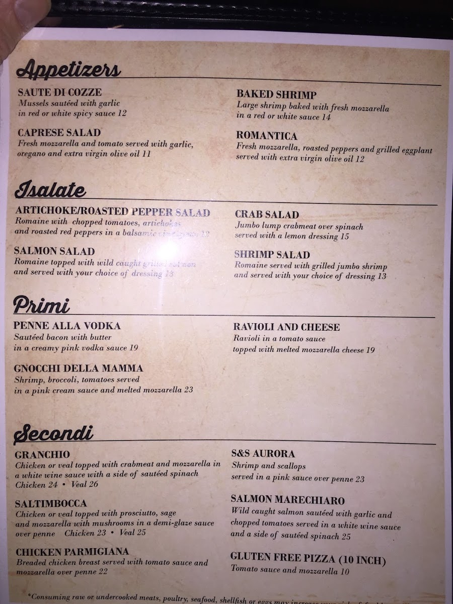 Gluten free menu  “January 2018”