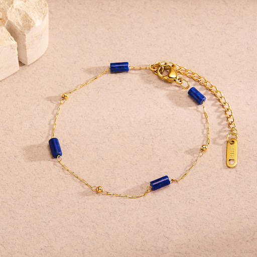 Title 2, Natural Lapis Lazuli Beads Titanium Steel Brace...