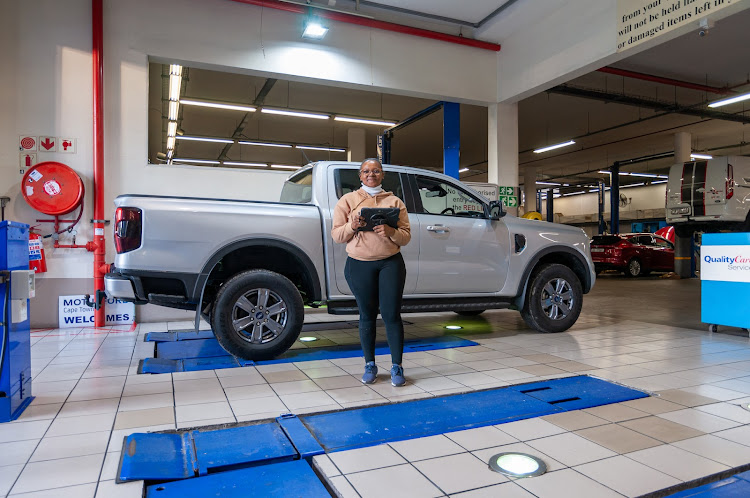 Motus Ford Culemborg BSI controller Samantha Qampi checks our Ranger XLT in for its first service.