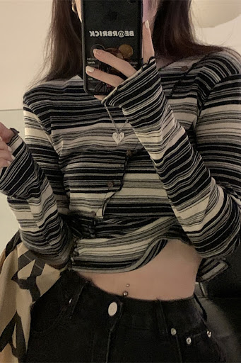 Title 3, Cropped Top Striped Autumn Hip Hop Womens Cost...