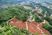 An aerial view of an area affected by landslides following earthquake hit in Cianjur, West Java province, Indonesia, November 22, 2022, in this photo taken by Antara Foto.