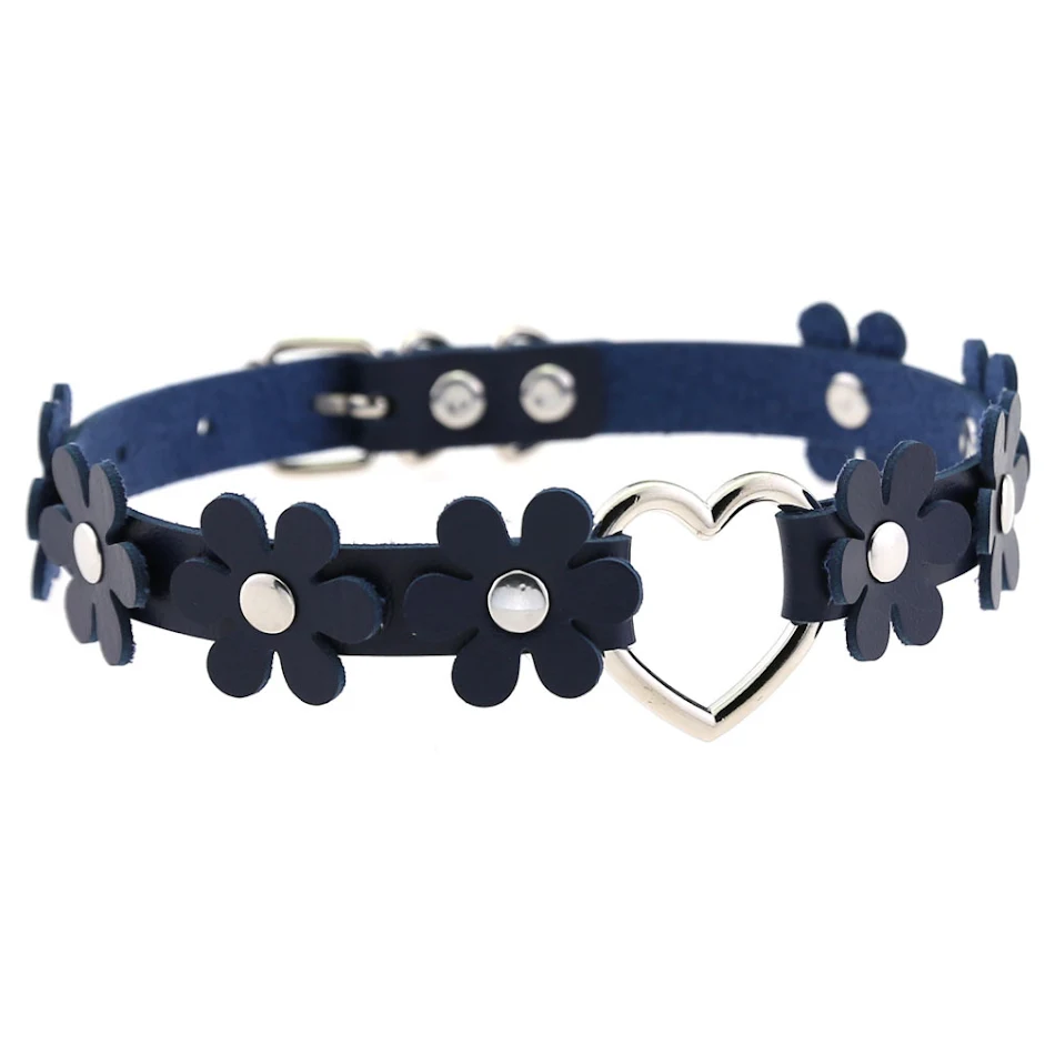 Harajuku Soft Girl bloemvormige choker van PU-leer met perzikhart, Japanse en Koreaanse stijl voor een schattige en modieuze look
