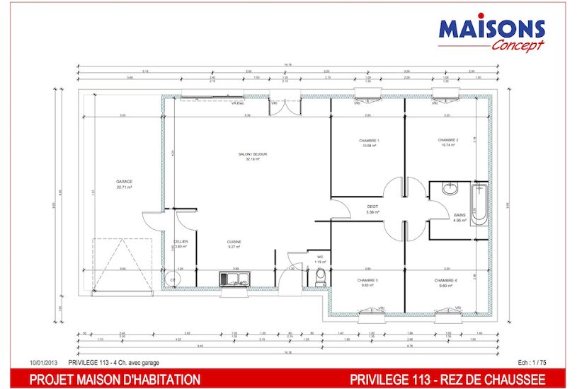  Vente Terrain + Maison - Terrain : 450m² - Maison : 95m² à Noyen-sur-Sarthe (72430) 