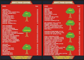 Sony Food Centre menu 