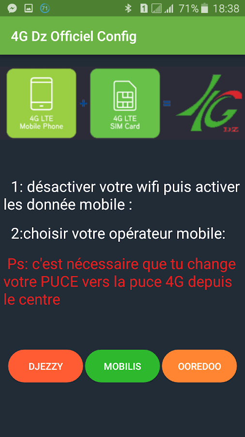  4G Dz configuration officiel – Capture d'écran 