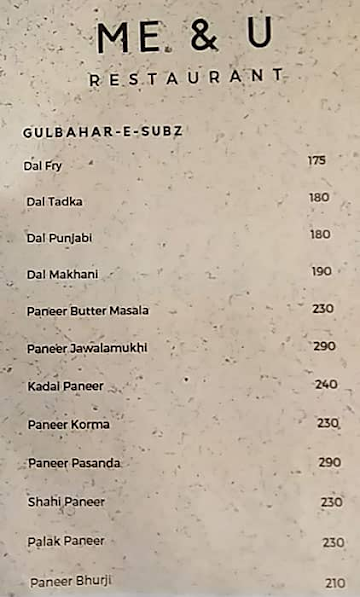 Me And You Restaurant menu 