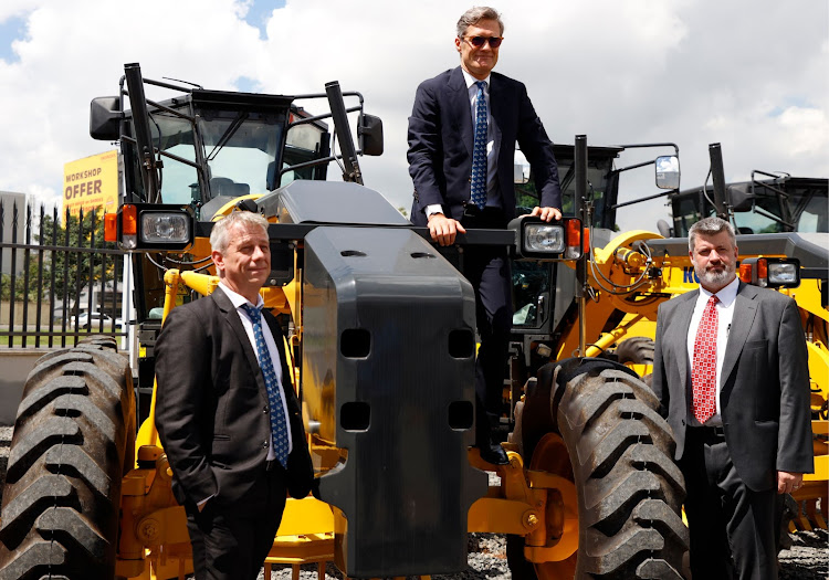 Panafrican Equipment Group CEO Scott McMaw Executive Chairman, Charles Field-Marsham and the Group General Manager Greg Jackson after a presser at the newly launched Godown in Mombasa road on October 20 2019.