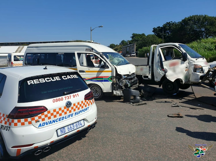 More than 17 people were hurt after a taxi collided with a van outside Durban on Tuesday.