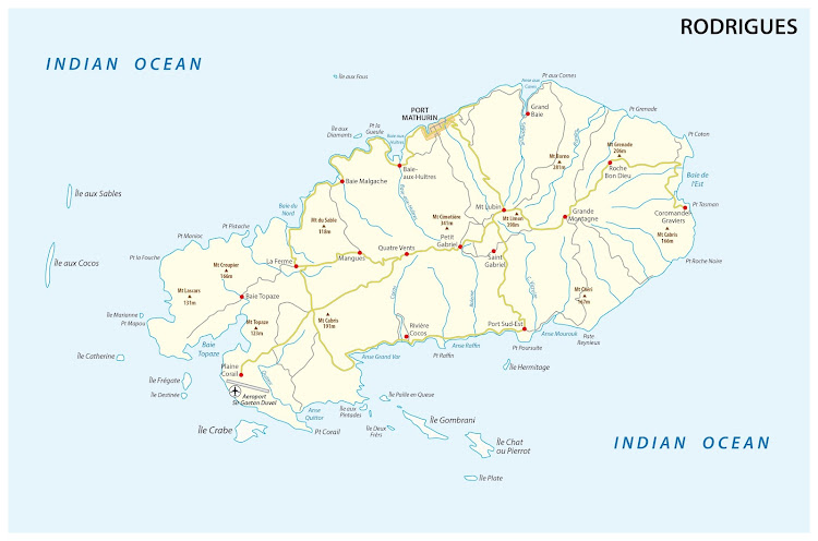 The fish-shaped Rodrigues island is about 18km x 6.5km.