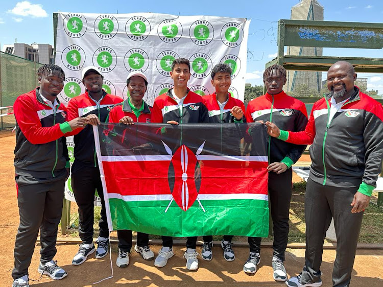 Kenya's Davis Cup team with Tennis Kenya President James Kenani at the Nairobi Club