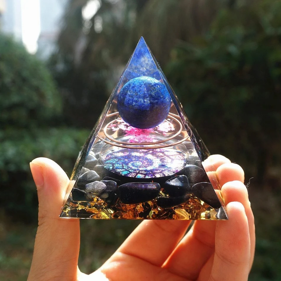 Natural Tiger Eye Orgonite Pyramid Healing Crystals Energy Generator Reiki Chakra Multiplier Orgone Amethyst Centerpiece