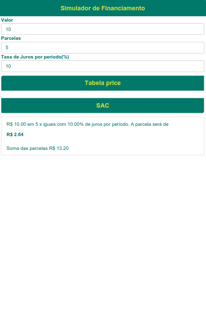 Simulador de Financiamento Screen 3