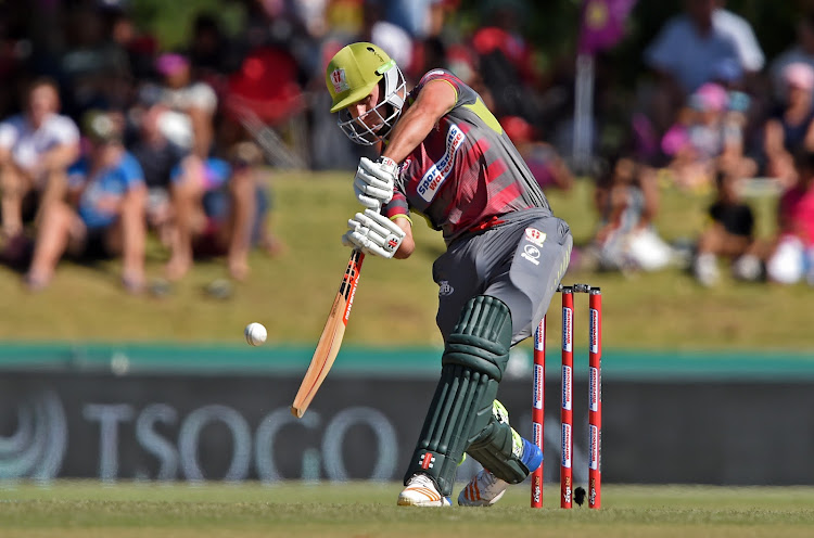 Theunis de Bruyn of Tshwane Spartans bats during the 2018 Mzansi Super League T20 cricket match between Paarl Rocks and Tshwane Spartans at Boland Park, Paarl on November 18 2018.