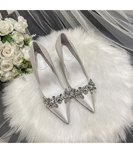 Title 6, Bridal Crystal Satin White High Heels Elegant W...