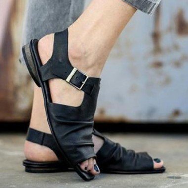 Title 3, Hollow Roman Sandals with Buckle Summer Style a...