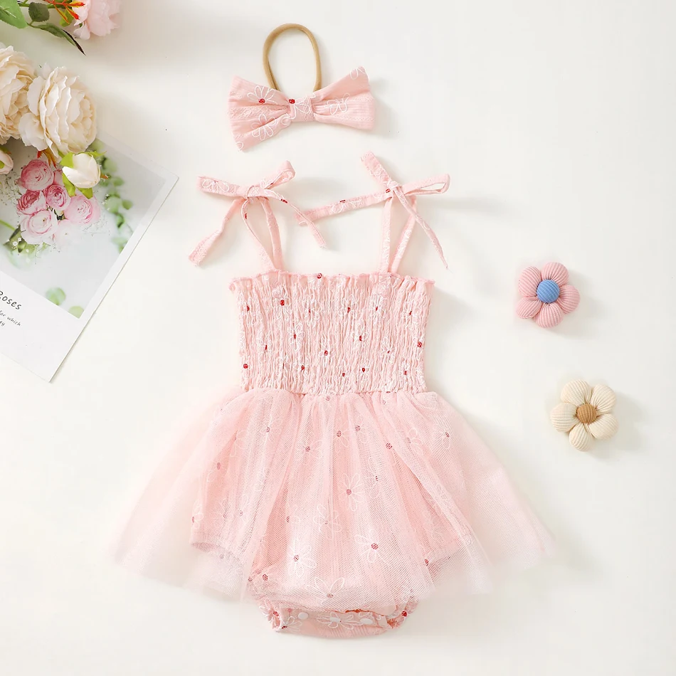 Vestido de princesa con camisola de malla para niña, diadema con lazo, ideal para ocasiones especiales y fotos, suave y cómodo.