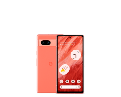 Front and back of Pixel 7a in Coral color
